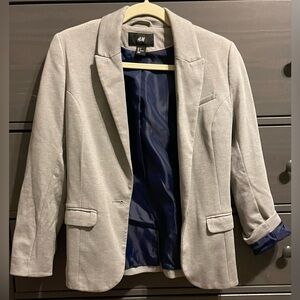 H&M Gray Blazer with Royal Blue Liner! Size 6